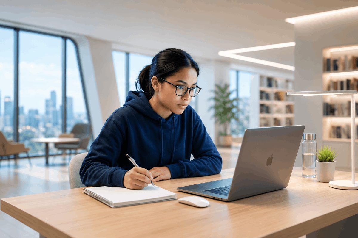 Student planning her study abroad applications